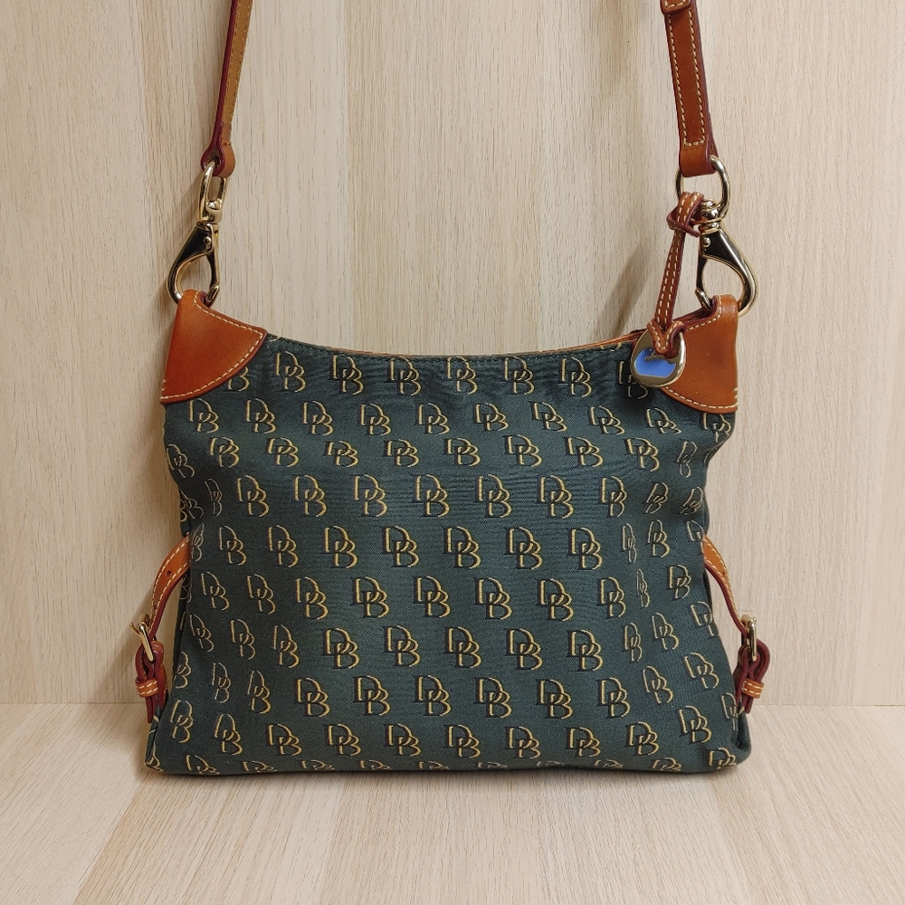 Dooney & Bourke Monogram Purse Green Canvas Leather Trim With Dust Bag